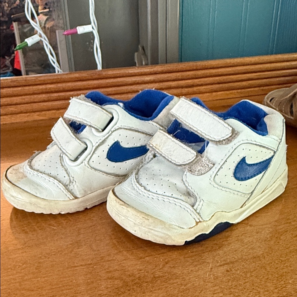 Kids White and Blue Velcro Sneakers